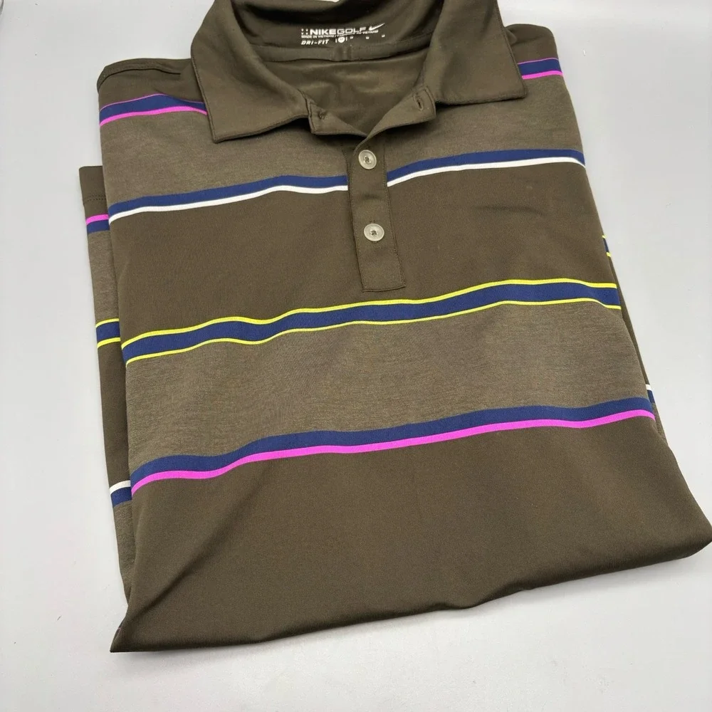 Nike Golf Men's Dri-Fit Striped Golf‎ Polo Size Medium Army Green